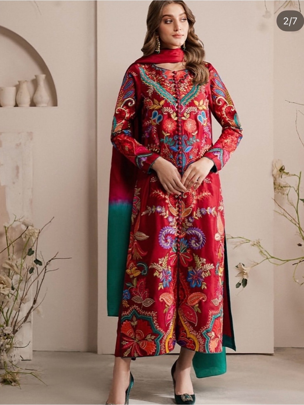 Vintage official Pakistani designer dress - three piece on Raw silk - small